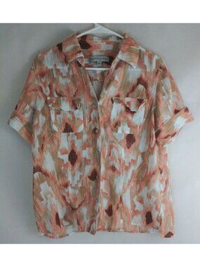 Samantha Grey Women's Abstract Metallic Button-Up Shirt Size 12